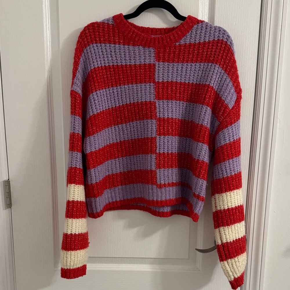 BlankNYC Striped Red and Purple Sweater